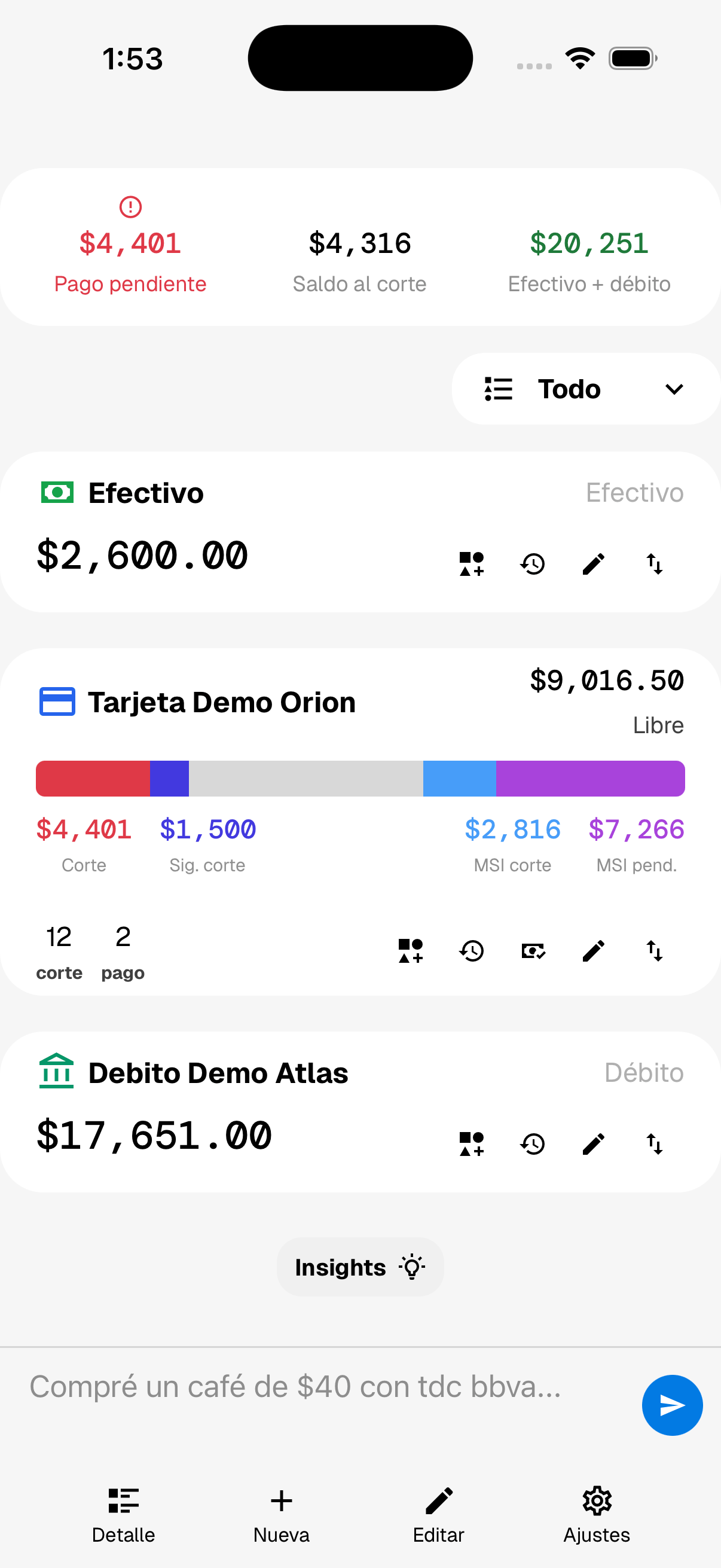 Captura de la app Dinerito